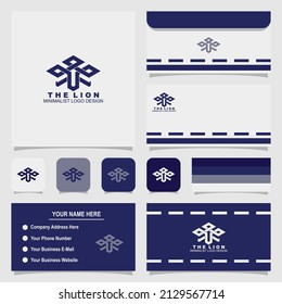 Minimalist lion face logo design with envelope and business card template