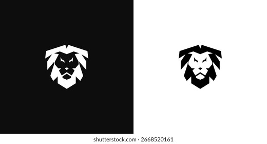Diseño minimalista del logotipo de la cabeza del león en blanco y negro. Emblema fuerte, audaz y moderno que simboliza el poder, la fuerza y el liderazgo. Perfecto para la identidad de marca, equipo deportivo, negocio o empresa de lujo.