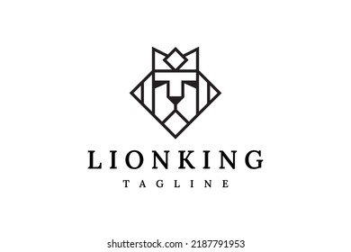 Minimalist lion king crown premium classic line logo design