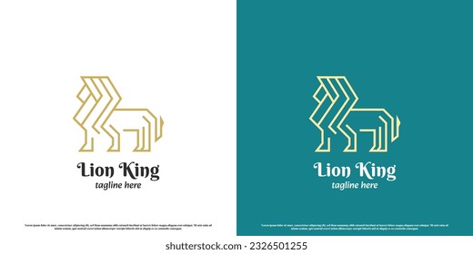 Minimalist lion logo design illustration. Flat creative silhouette geometry line wild animal jungle lion simple majesty elegant minimalist royal luxury monogram predator carnivore mammal big cat.