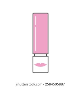 Minimalist lip gloss icon in outline style with a pink color accent. This vector illustration represents a beauty and cosmetic product used for lip care and makeup.