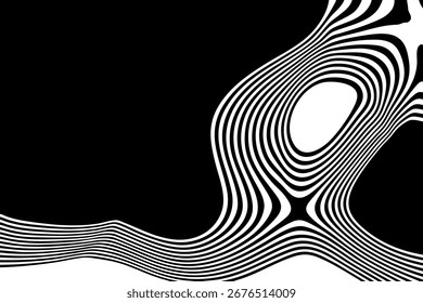 Minimalist liquid curve. Abstract flowing lines on a high contrast black background. Eps 10