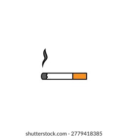 Minimalist Lit Cigarette Vector Icon with Smoke.
