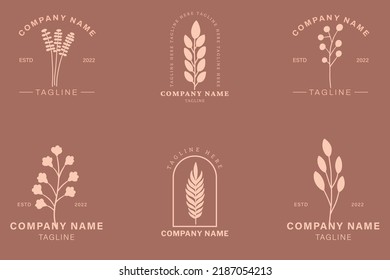 Minimalist Lite Pink Leaf Leaves Tropical Logo Collection Style Pink Pastel Background.
