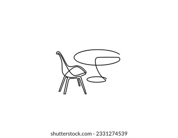 Decoración minimalista de la sala de estar con silla y diseño de logotipo. sillón esquemático, decoración de hogar, diseño vectorial. Logotipo de diseño de muebles