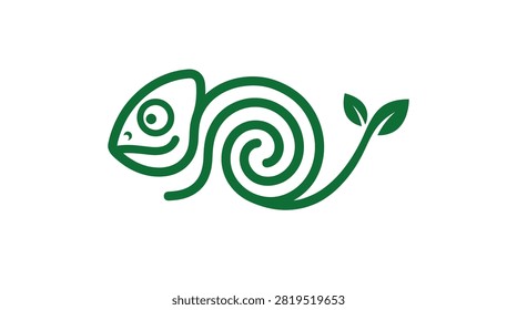 Minimalist lizard silhouette with a leaf tail for eco-branding.