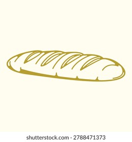 Minimalist loaf of bread line art illustration, bakery outline with elongated form and scored crust