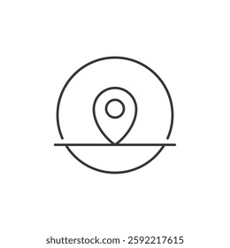 A minimalist location pin centered within a circle. This design is often used in digital interfaces to represent location or map functionalities, ensuring intuitive user navigation