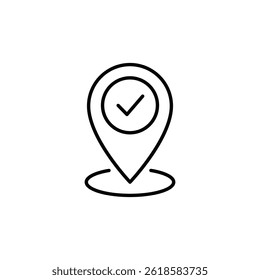 Minimalist location pin icon with checkmark for digital maps and apps