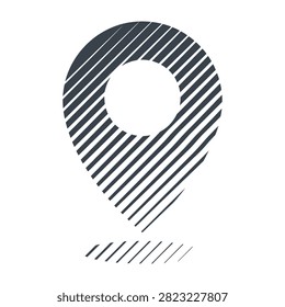 A minimalist location pin icon featuring a stylish hatching line texture. Perfect for map interfaces, navigation apps, travel websites, and point of interest UI.