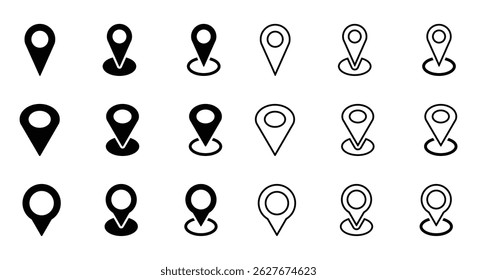 Minimalist Location Pin Icons Set – Geolocation Markers for Navigation. pin map icon. pin location icon vector.