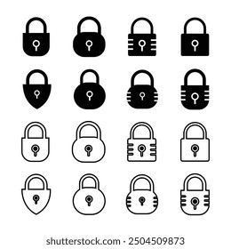 Minimalist lock collection symbol icon, padlocks with security icons set isolated vector illustration.