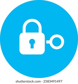 A minimalist Lock and Key icon with clean white outlines on a light Cambridge blue background. Symbolizing security, privacy, and protection, the design exudes simplicity and modern elegance.
