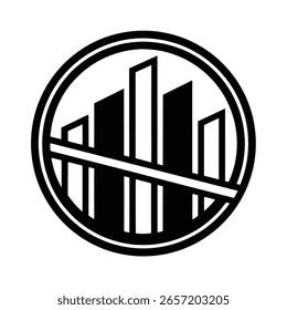 Minimalist logo with bar chart circle symbol icon