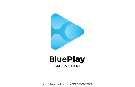 Botón de reproducción azul de logotipo minimalista para el concepto de diseño de sonido multimedia y musical