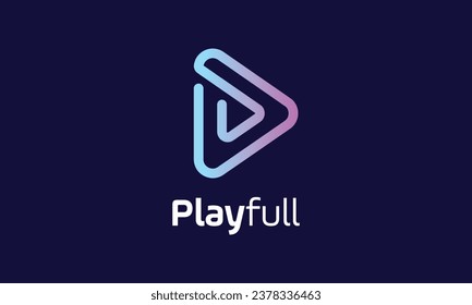 Minimalist logo blue play button for multimedia and music sound design concept