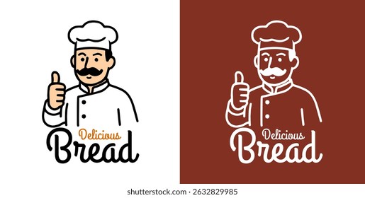Minimalist Logo Chef Men with a mustache thumbs up for the restaurant logo