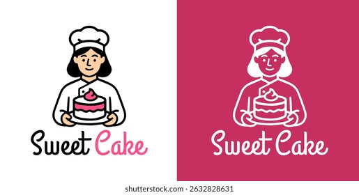 Logotipo minimalista Mulheres Chef Traga Bolos de Pão Doce