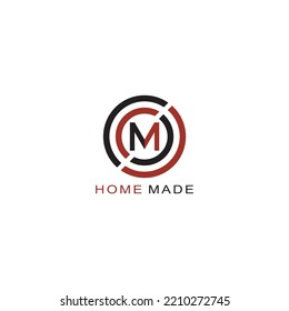 Minimalist logo with circle and letter M inside in black and red