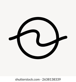 Minimalist logo with a circle and wavy line. The circle and line create a simple, modern design. Circle and line elements form a unique logo. User interface icon vector.
