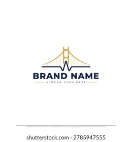 Minimalist logo combining a golden bridge silhouette with an electrocardiogram line, conveying connection, innovation, and vitality.