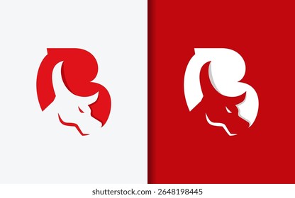 Logotipo minimalista combinando a letra B e cabeça de touro usando espaço negativo. Perfeito para marcas ousadas em esportes, finanças, tecnologia e negócios modernos.
