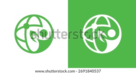 A minimalist logo combining a person and globe, symbolizing global care, unity, and compassion.