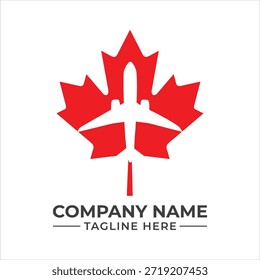 A minimalist logo concept combining a red maple leaf with an airplane in negative space