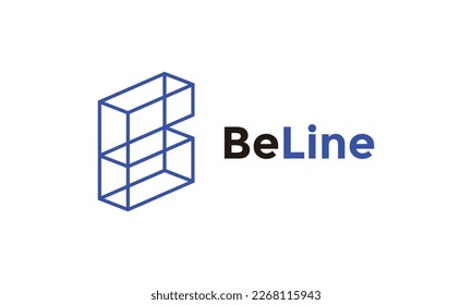 Minimalist logo cube blue line for furniture logo and design industry