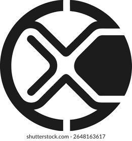 Design de logotipo minimalista com letra abstrata x dentro de um círculo