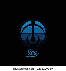 Diseño de logotipo minimalista con el concepto de anclaje y colores marinos