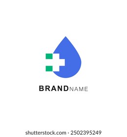 Minimalist logo design cross with water drop, this logo recommended for company related medical.
