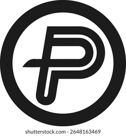 Design de logotipo minimalista com letra abstrata p dentro de um conceito de quadro circular