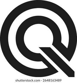 Design de logotipo minimalista com letra abstrata q dentro de círculos concêntricos