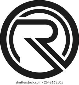 Minimalist logo design featuring abstract letter r within a circular frame