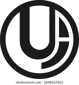 Minimalist logo design featuring abstract letter u and the letter t within a circle