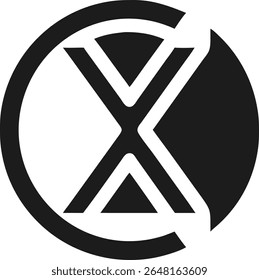 Design de logotipo minimalista com letra abstrata x dentro de um círculo arte vetorial