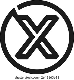 Design de logotipo minimalista com letra abstrata x dentro de um círculo moderno