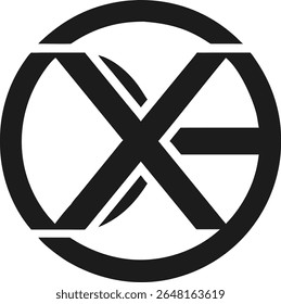 Minimalist logo design featuring an abstract x letter inside a circular shape