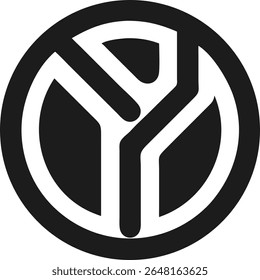Design de logotipo minimalista com letra abstrata y dentro de uma forma circular