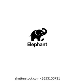 Un diseño de logotipo minimalista con una silueta de elefante negro sobre un fondo beige claro