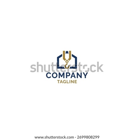 Minimalist logo design featuring a house or roof shape combined with a crane hook symbol