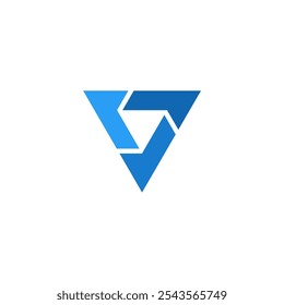 Um design de logotipo minimalista com a letra "V" formada por triângulos sobrepostos