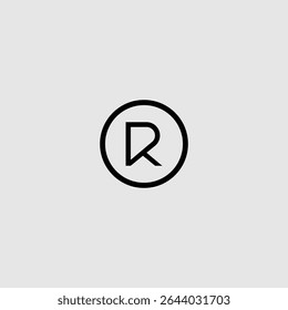 A minimalist logo design featuring the letter 'R' enclosed within a circular frame. The design is clean, modern, and perfect for branding or corporate identity purposes.