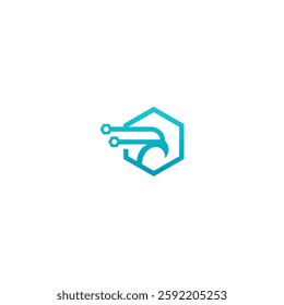 A minimalist logo design featuring a stylized eagle head within a geometric hexagon shape
