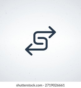 A minimalist logo design featuring a stylized letter s with arrows pointing in opposite directions, symbolizing sync exchange or movement