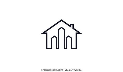 Um design de logotipo minimalista com uma casa estilizada, perfeito para negócios relacionados a imóveis, arquitetura ou residências. As linhas limpas e simples criam uma imagem moderna e profissional, transmitindo
