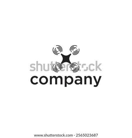 A minimalist logo design featuring a stylized drone with four propellers