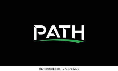 A minimalist logo design featuring the word 'PATH' in bold white lettering. A dynamic green arc subtly underlines the text, creating a visual