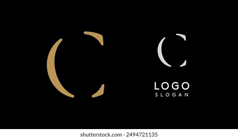 Diseño de logotipo minimalista con la letra C en oro sobre fondo negro para la marca de lujo, la belleza y la moda, la identidad corporativa premium, y proyectos futuristas innovadores de vanguardia. Ilustración vectorial.
